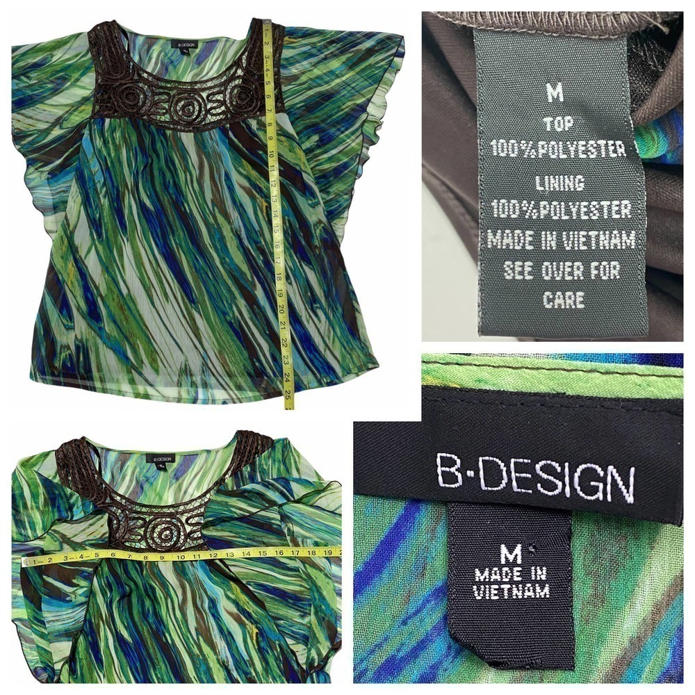 B-DESIGN Abstract Crochet Flutter Sleeve Blouse - Picture 10 of 11